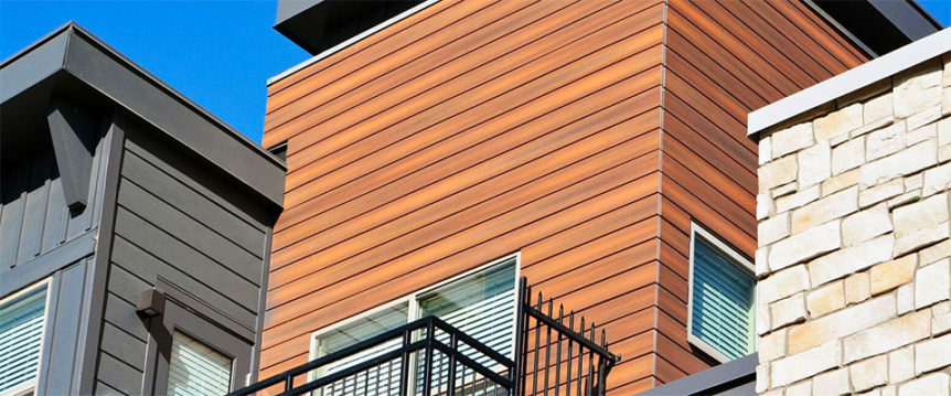 Fiberon Composite Decking used as cladding on side of building.